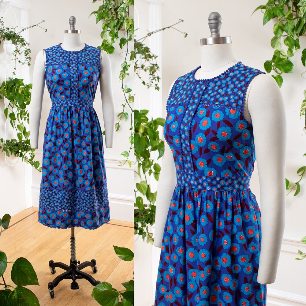 Modern KATE SPADE Tangier Blue Floral Cotton Sundress 1950s Style Dress
